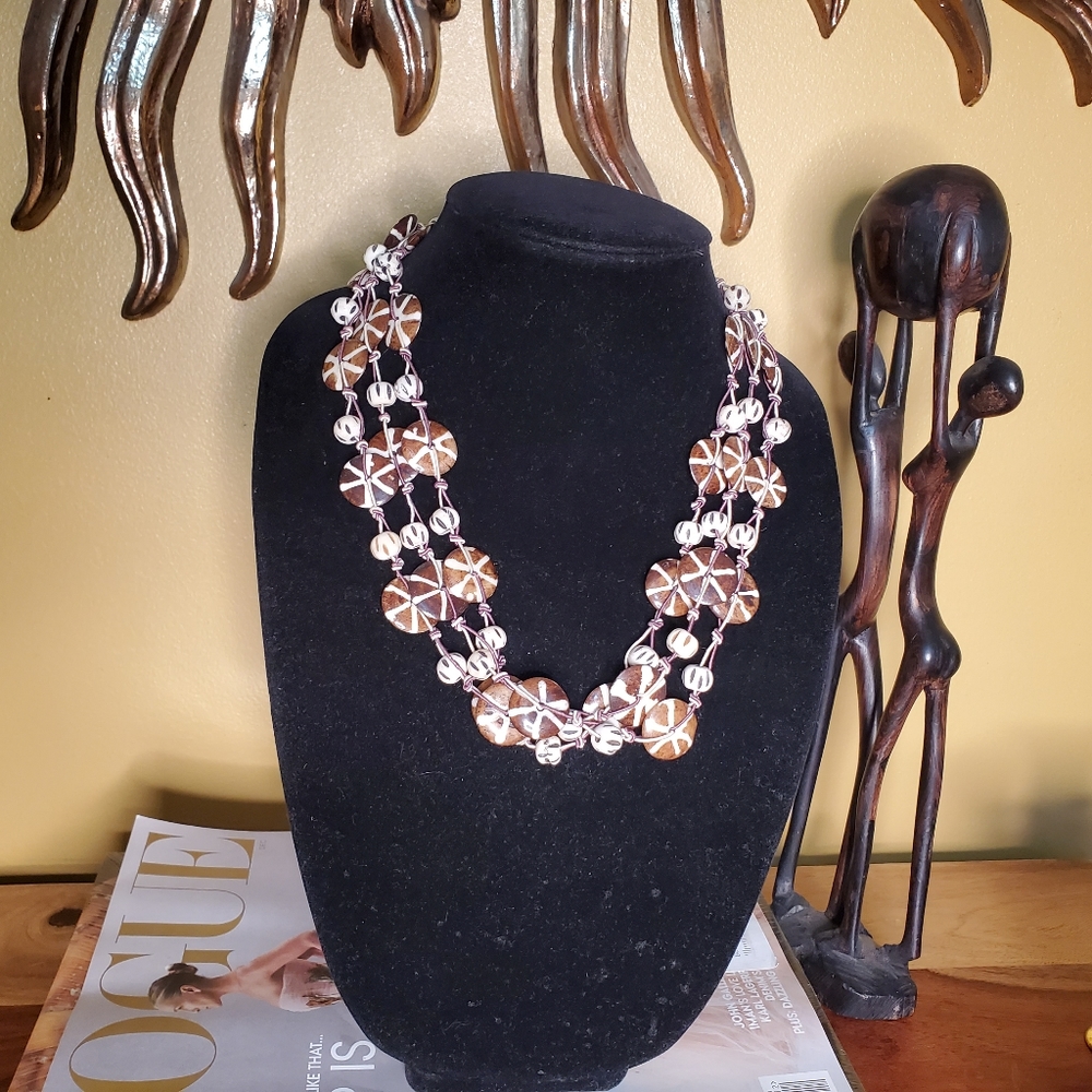 3-Strand Tribal Shell Hand Strung Necklace